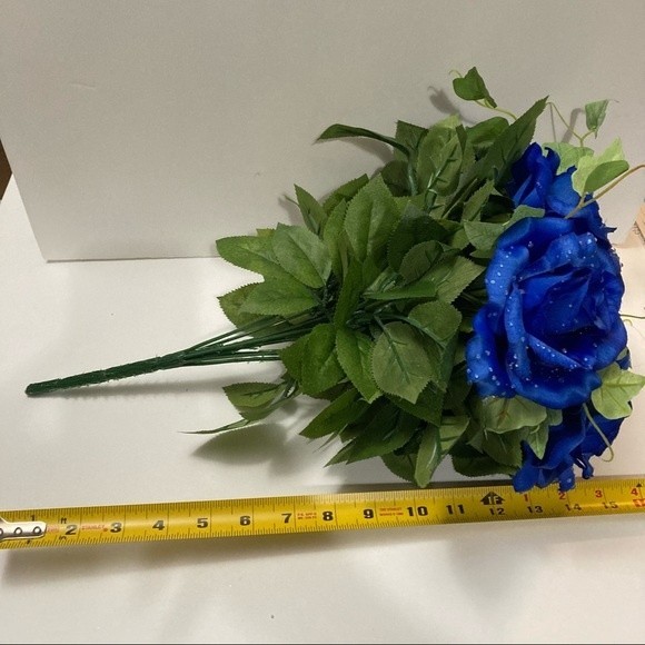 Blue Roses Artificial Flowers Dew Drop Rain Drop 2 Bunches 16" - Picture 12 of 15